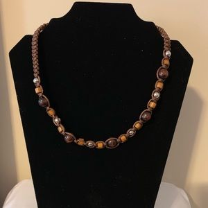 Male Youth Brown Rope and Bead Necklace